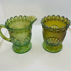 Westmoreland Green Glass Creamer and Sugar Set